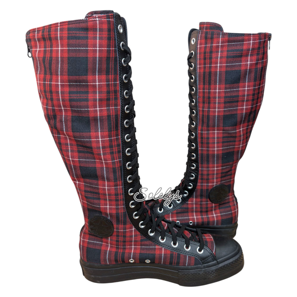 Converse XXHI Platform Lift Plaid Park Red Black Knee High Sneaker Bundle 5.5